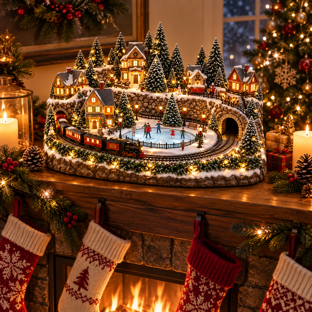 🛤️ Animated Holiday Train & Ice Rink Scene