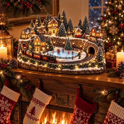 🛤️ Animated Holiday Train & Ice Rink Scene