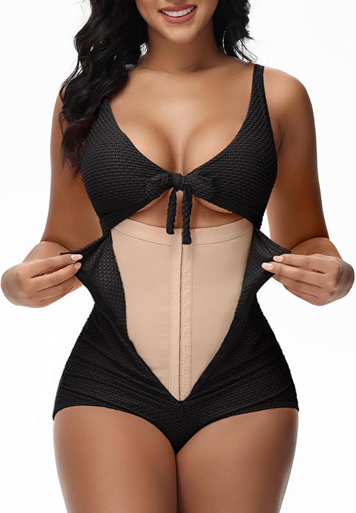 Women's Tummy Control Swimsuit Cut-Out Knot Front Push Up Built-in Shapewear Swimsuit