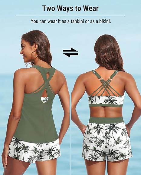 Women's 3-Piece Tankini Swimsuit Set with Shorts