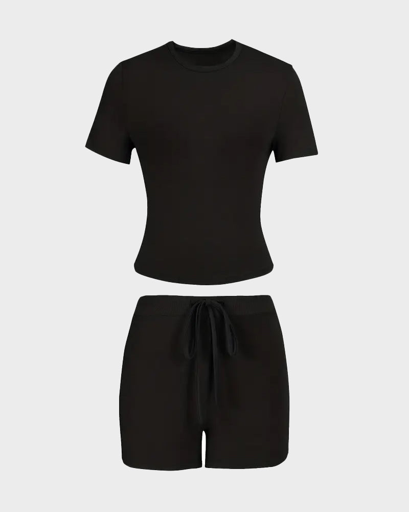 Solid Color Round Neck Casual Two-Piece Set