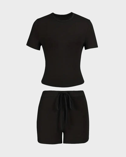 Solid Color Round Neck Casual Two-Piece Set