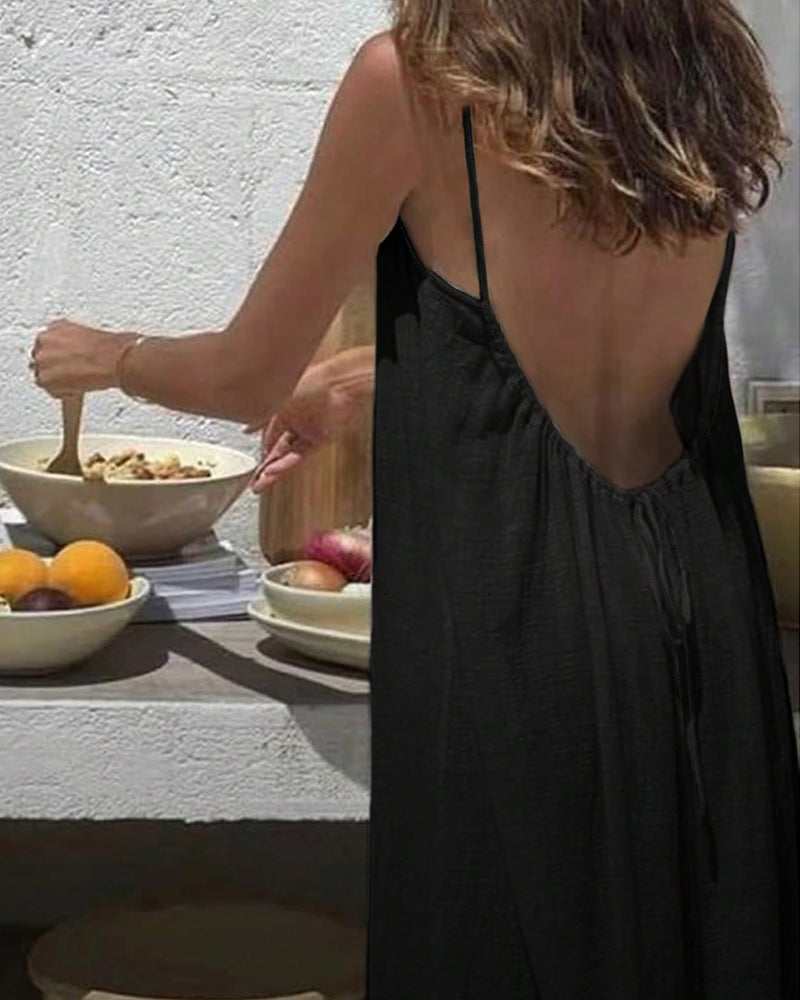 Women's Solid Color Backless Cami Dress