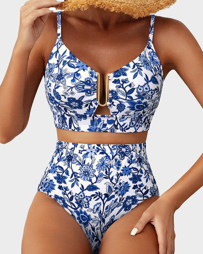 U-Wire Cutout Textured High-Waist Bikini Set