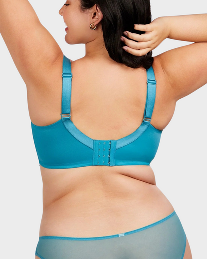 Comfort Unlined Lace Underwire Push Up Bra-Blue