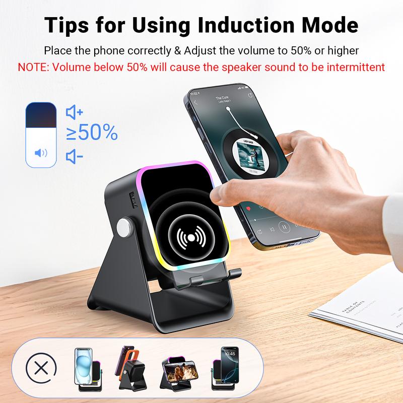 💎 5-in-1 Wireless Speaker Stand | Induction Audio, Phone Holder & Ambient Light