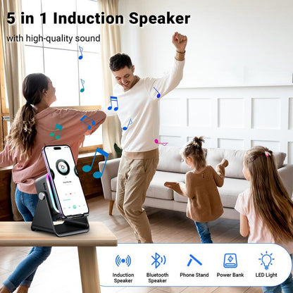 💎 5-in-1 Wireless Speaker Stand | Induction Audio, Phone Holder & Ambient Light