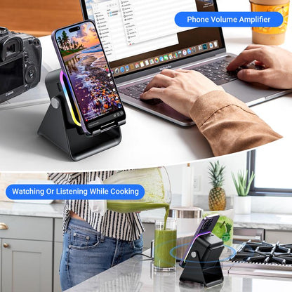 💎 5-in-1 Wireless Speaker Stand | Induction Audio, Phone Holder & Ambient Light