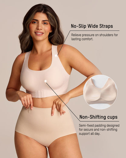 Cross Back Front Closure Wireless Shaping Bra