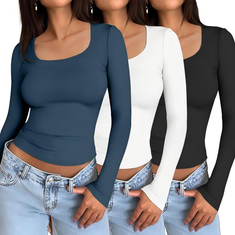 3-Pack Slim Fit Long Sleeve Crop Tops
