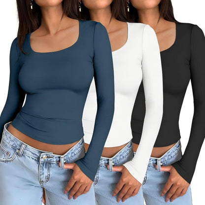 3-Pack Slim Fit Long Sleeve Crop Tops