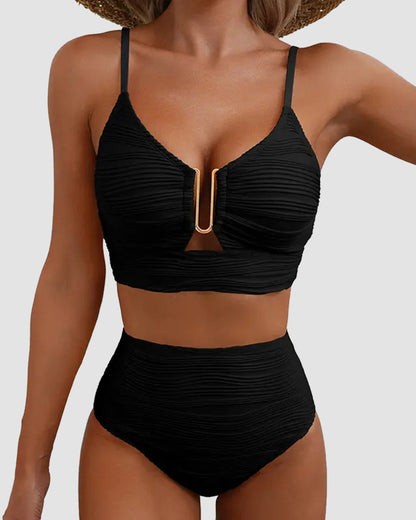 U-Wire Cutout Textured High-Waist Bikini Set