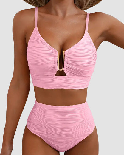 U-Wire Cutout Textured High-Waist Bikini Set