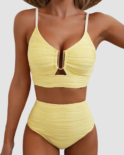 U-Wire Cutout Textured High-Waist Bikini Set