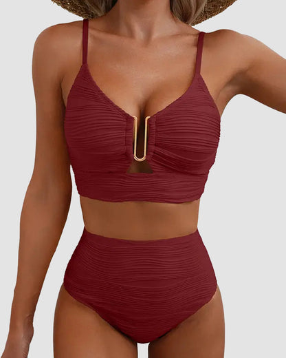 U-Wire Cutout Textured High-Waist Bikini Set