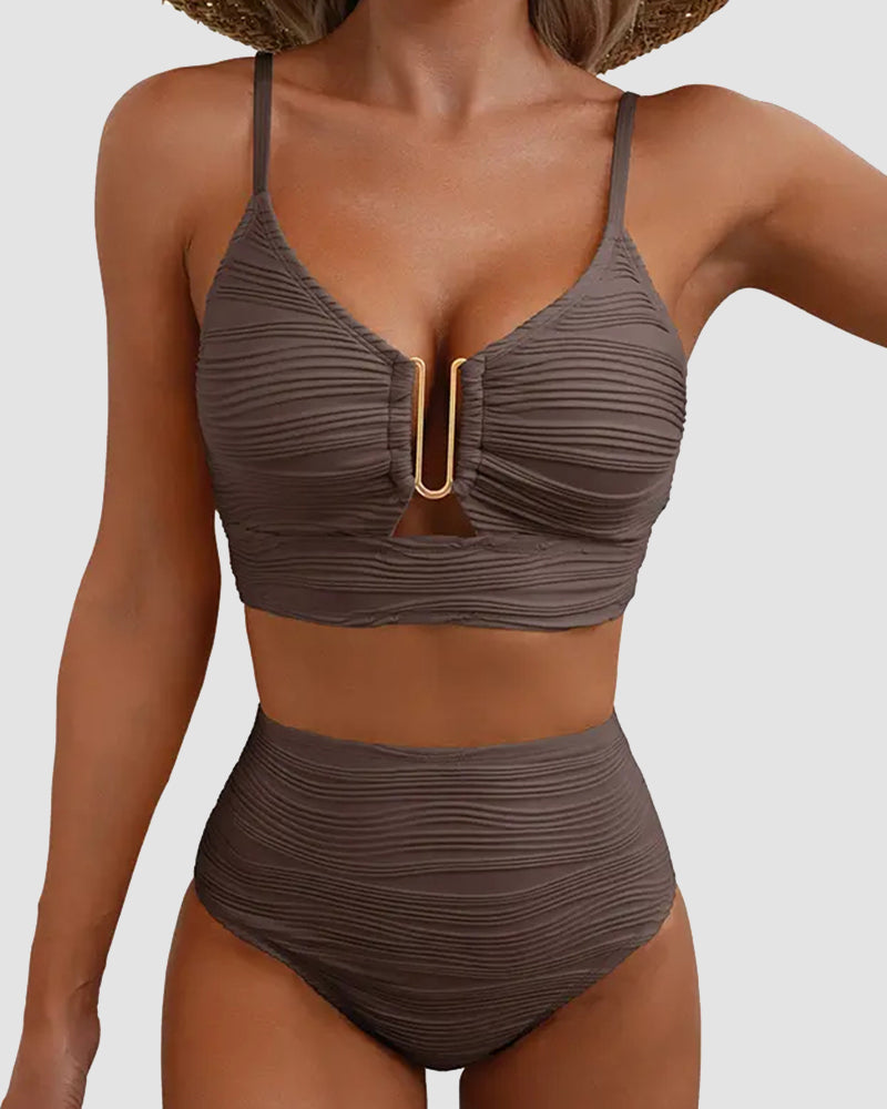 U-Wire Cutout Textured High-Waist Bikini Set