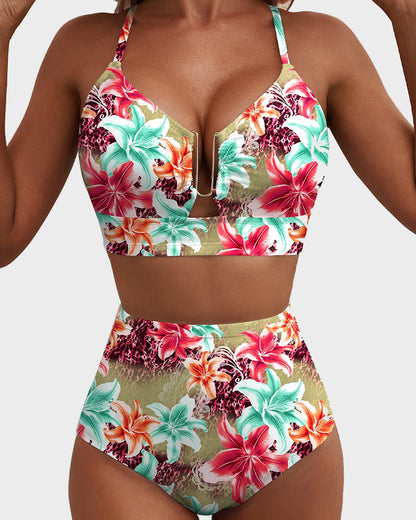 U-Wire Cutout Textured High-Waist Bikini Set