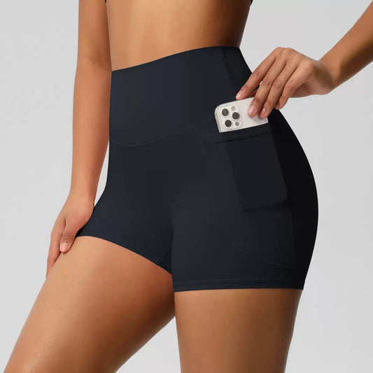 High-Waisted Tummy Control Athletic Shorts with Side Pockets