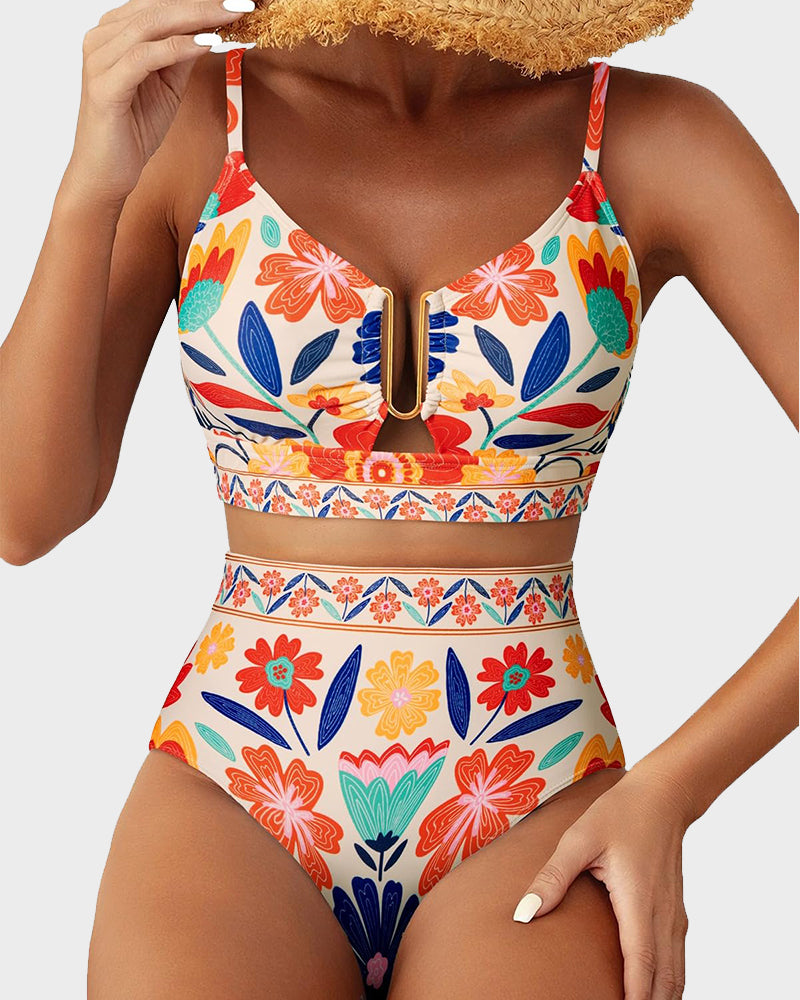 U-Wire Cutout Textured High-Waist Bikini Set