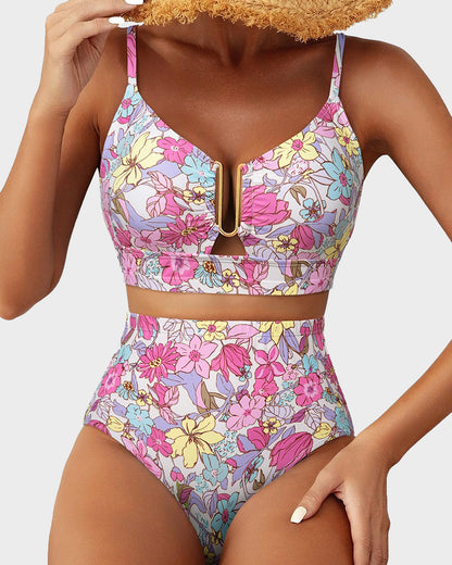 U-Wire Cutout Textured High-Waist Bikini Set