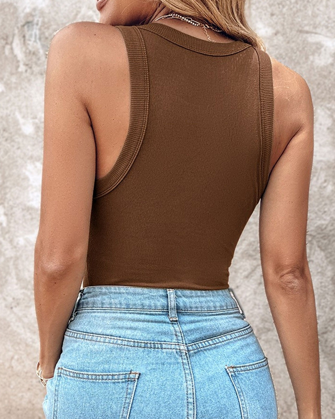 Tank Top with Built in Bra, Round Neck Ribbed Tank Top with Bra Pads