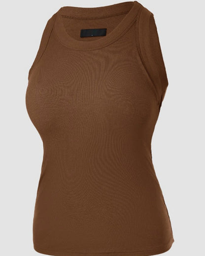 Tank Top with Built in Bra, Round Neck Ribbed Tank Top with Bra Pads