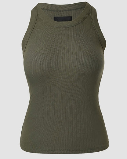 Tank Top with Built in Bra, Round Neck Ribbed Tank Top with Bra Pads