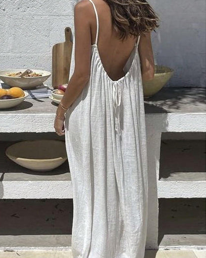 Women's Solid Color Backless Cami Dress