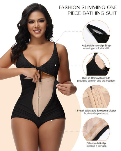Women's Tummy Control Swimsuit Cut-Out Knot Front Push Up Built-in Shapewear Swimsuit