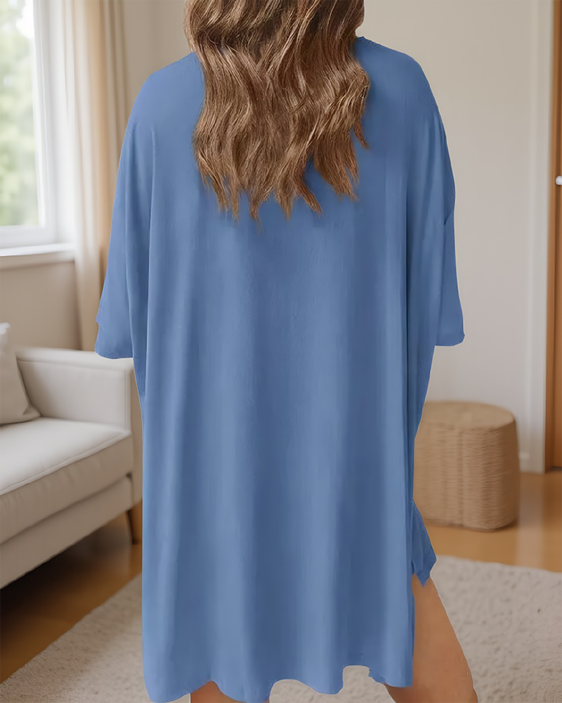 Casual Oversized 2-Piece Lounge Set with Crewneck & Split Hem