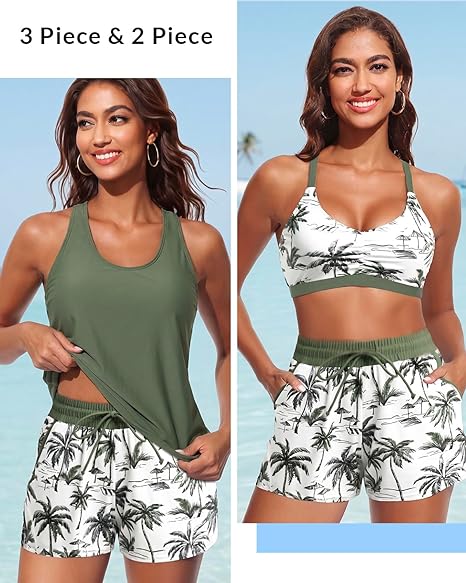 Women's 3-Piece Tankini Swimsuit Set with Shorts