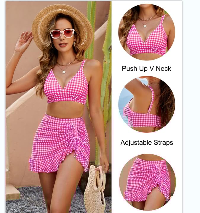 Women's Tummy Control High Waisted Gingham Bikini Set