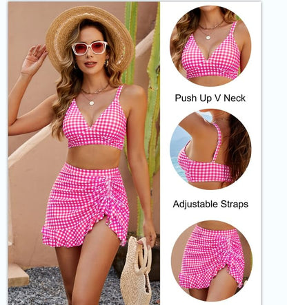 Women's Tummy Control High Waisted Gingham Bikini Set